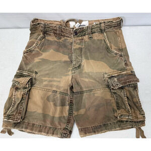 Y2K ABERCROMBIE & FITCH Mens 34 Camo Cargo Cotton Shorts Button Fly Distressed
